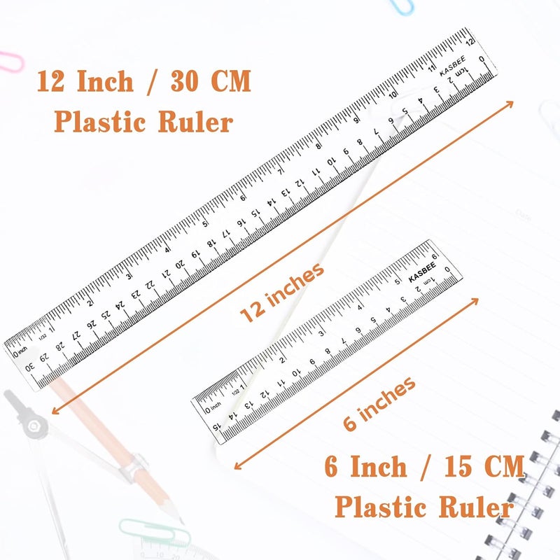 KASBEE Plastic Rulers, 6 Inch Ruler, 12 Inch Ruler, Clear Ruler with Centimeters and Inches, Straight Plastic Ruler Set for Students School and Office - Image 5